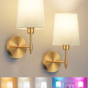 Ouyulong Battery Operated Wall Sconces Set of 2, Dimmable Battery Wireless Operated Wall Light with Remote Control, 3 Color Temperatures for Bedroom, Living Room, Hallway