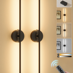 Ouyulong Battery Operated Wall Sconces Set of 2, 8000mAh Wireless Rechargeable 3000-6000K Dimmable 350° Rotate Wall Light with Remote for Living Room, Bedroom 31.6in Black
