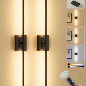 Ouyulong Battery Operated Wall Sconces Set of 2, 10000mAh Wireless Rechargeable 3000-6000K Dimmable 350° Rotate Wall Light with Remote for Living Room, Bedroom 31.6in Black