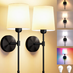 Battery Operated Wall Sconces Set of 2 – 5600mAh – 19in - Black