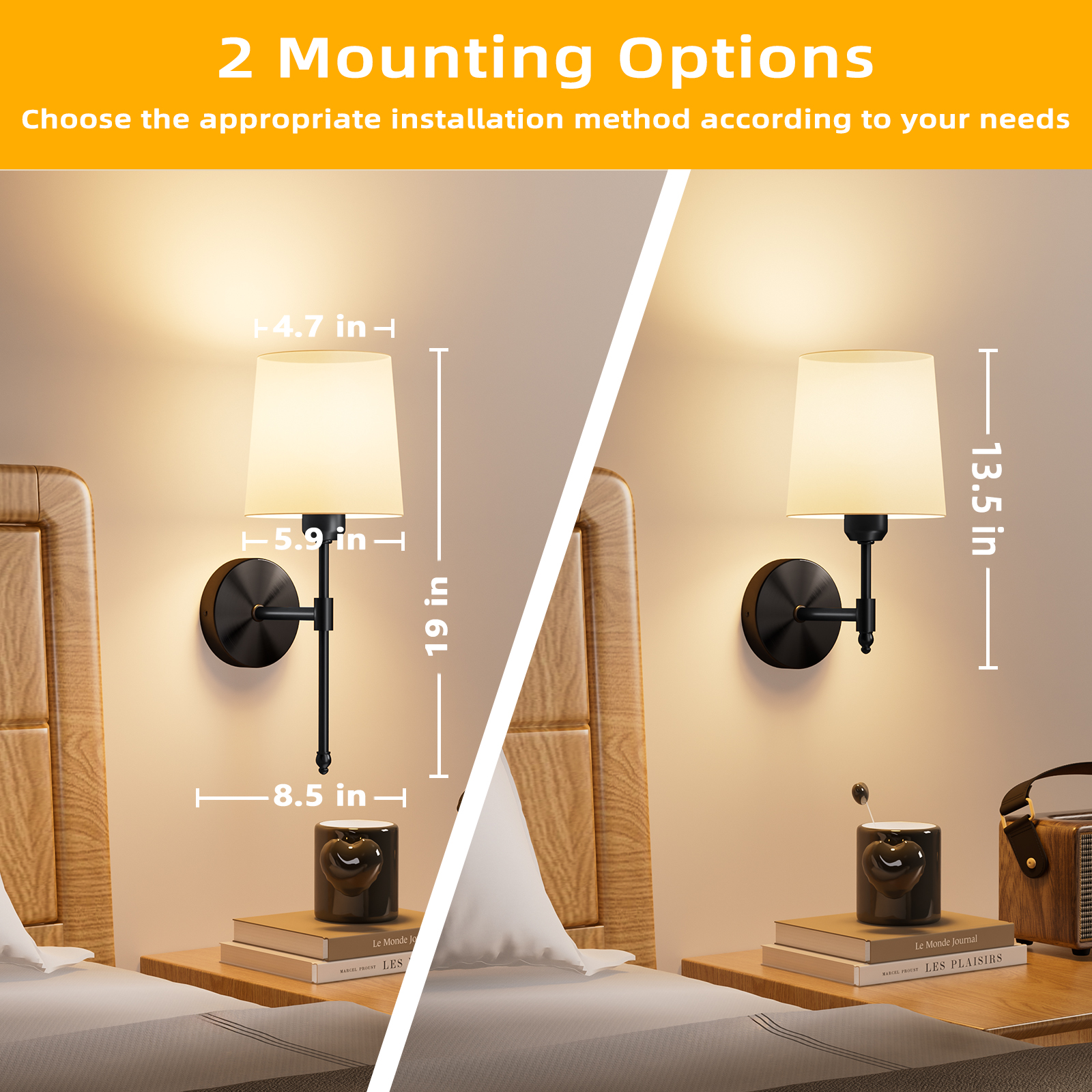 Battery Operated Wall Sconces Set of 2 – 5600mAh – 19in - Black - 图片 2