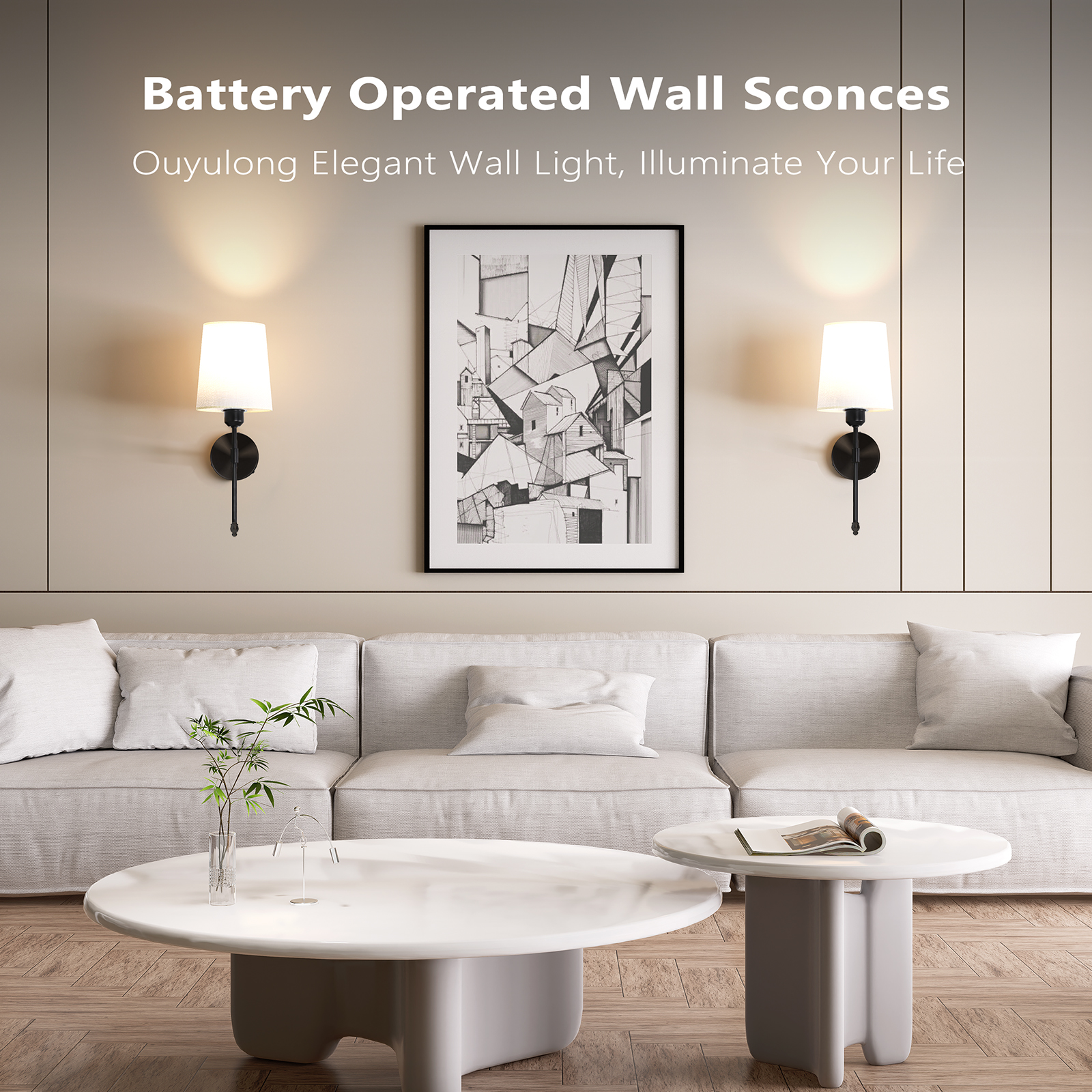 Battery Operated Wall Sconces Set of 2 – 5600mAh – 19in - Black - 图片 3