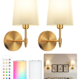Battery Operated Wall Sconces Set of 2 – 15000mAh – 13.5in – Gold