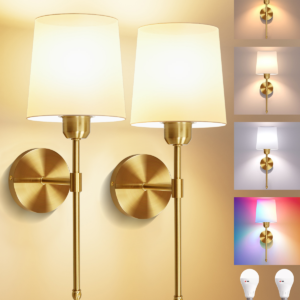 Battery Operated Wall Sconces Set of 2 – 5600mAh – 19in - Gold