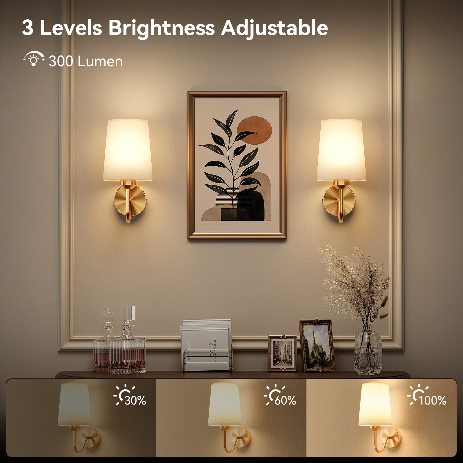 Battery Operated Wall Sconces Set of 2 – 5000mAh – 11.8in – Gold - 图片 4
