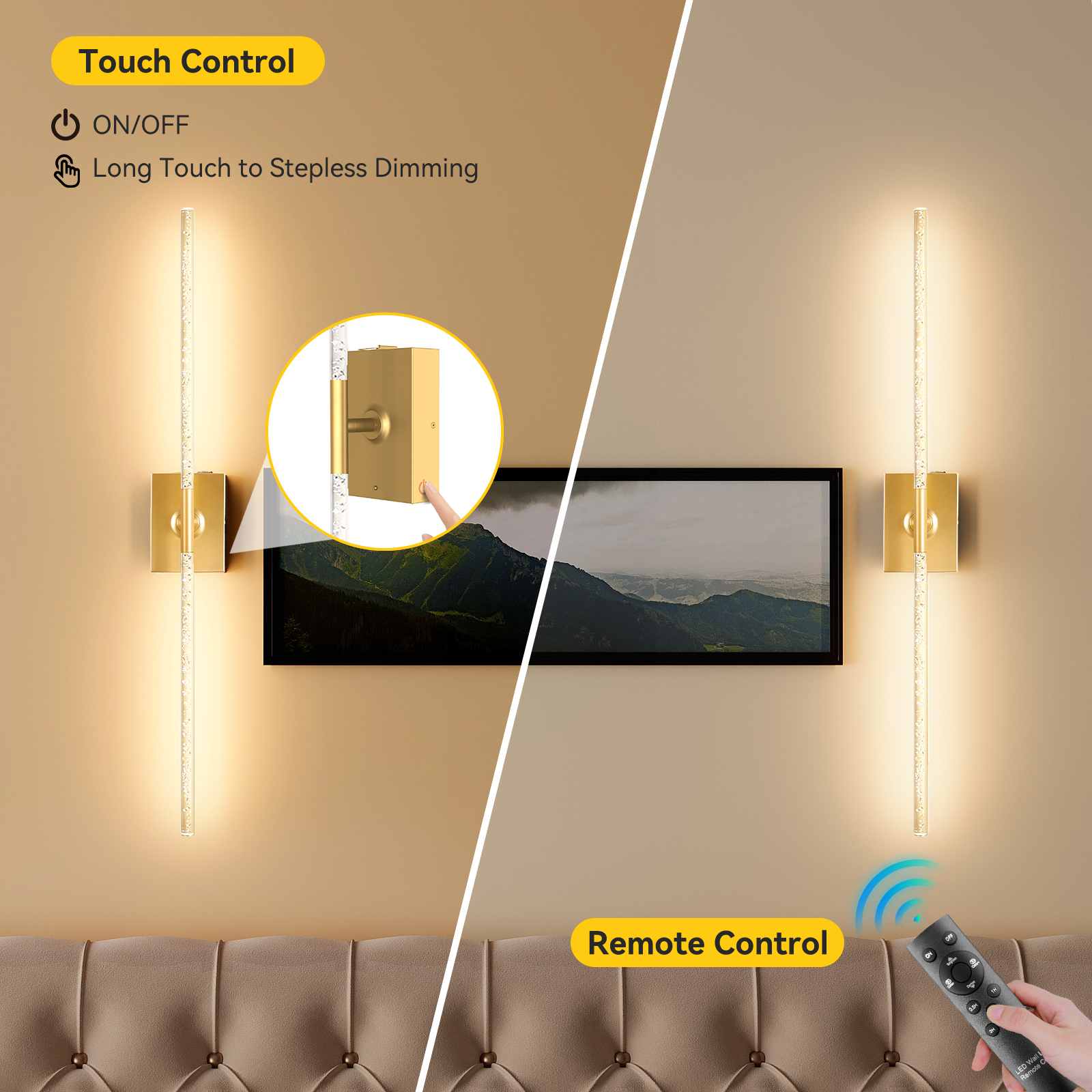 Battery Operated Wall Sconces Set of 2 – 10000mAh – 31.6in - Gold - 图片 5