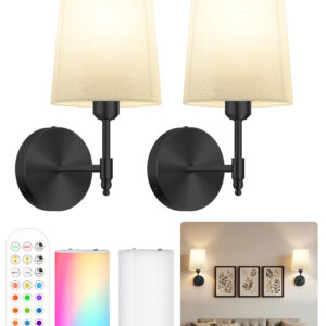 Battery Operated Wall Sconces Set of 2 – 15000mAh – 13.5in – Black