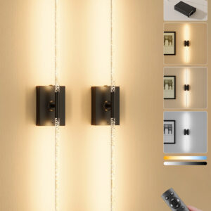Battery Operated Wall Sconces Set of 2 – 10000mAh – 31.6in - Black